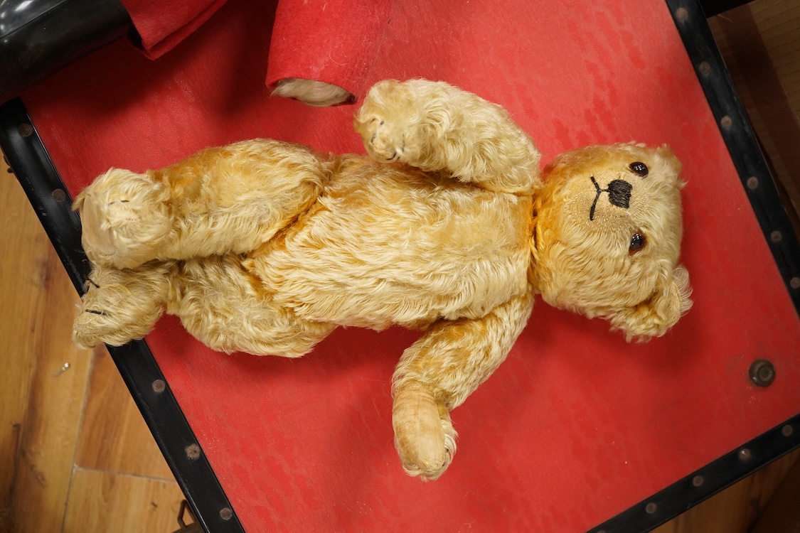 An English 1930s teddy bear and a Paddington Bear by Gabrielle Designs with original labels